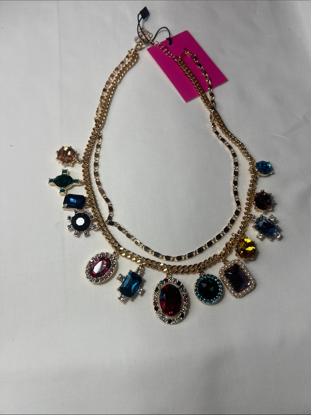 Gold Multi-Color Gemstone Statement Necklace - Unbranded - Picture 2 of 3